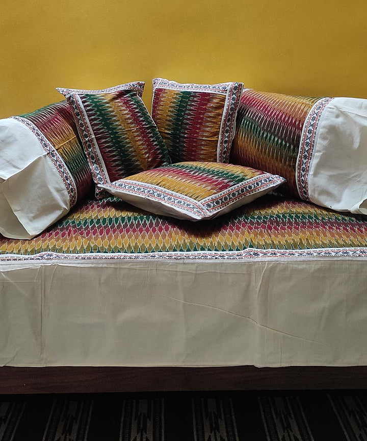 Multi color handwoven pochampally ikat cotton diwan set