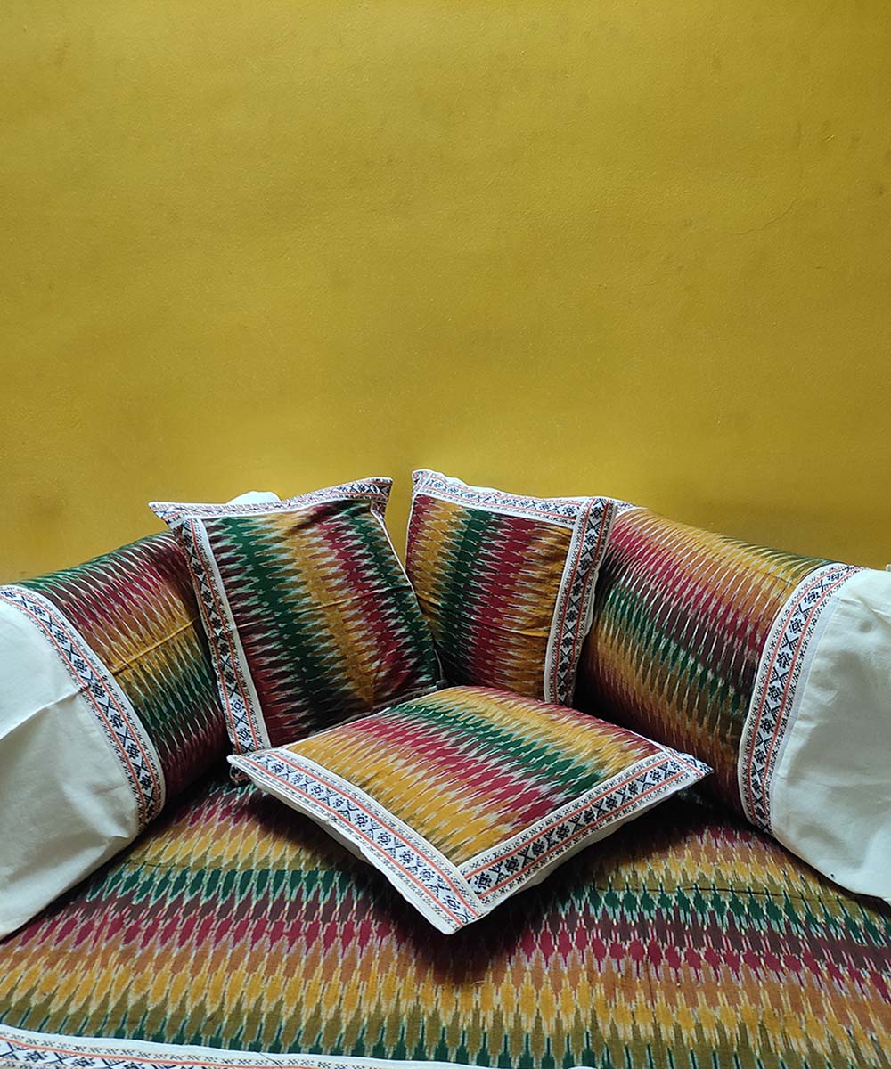 Multi color handwoven pochampally ikat cotton diwan set