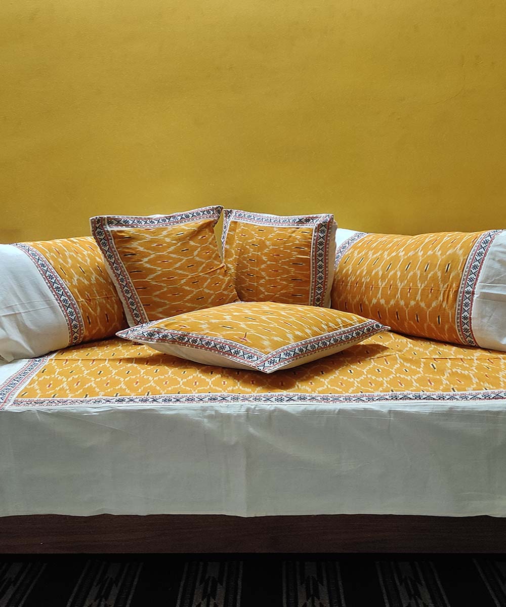 Yellow handwoven pochampally ikat cotton diwan set