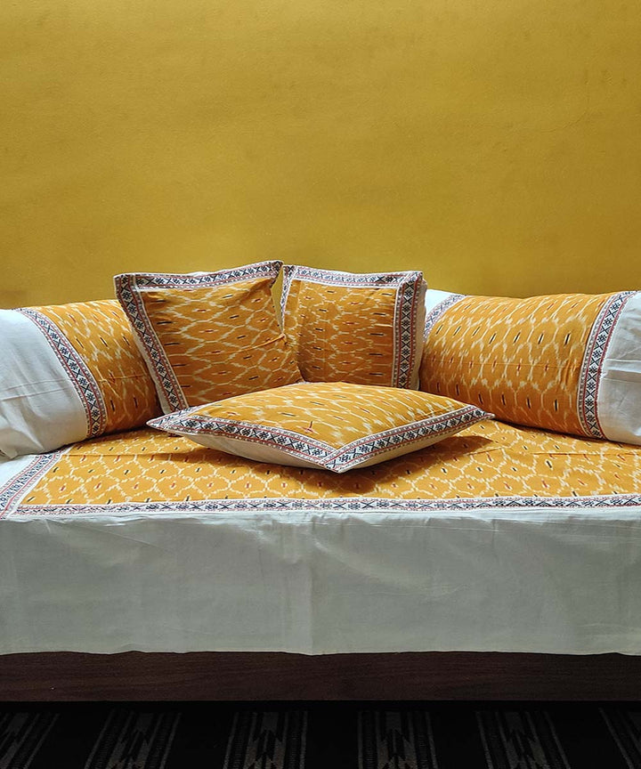 Yellow handwoven pochampally ikat cotton diwan set