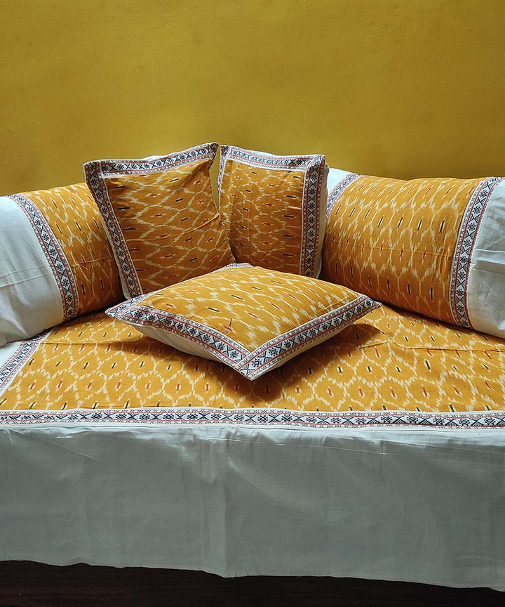 Yellow handwoven pochampally ikat cotton diwan set