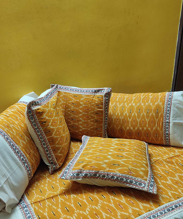 Yellow handwoven pochampally ikat cotton diwan set