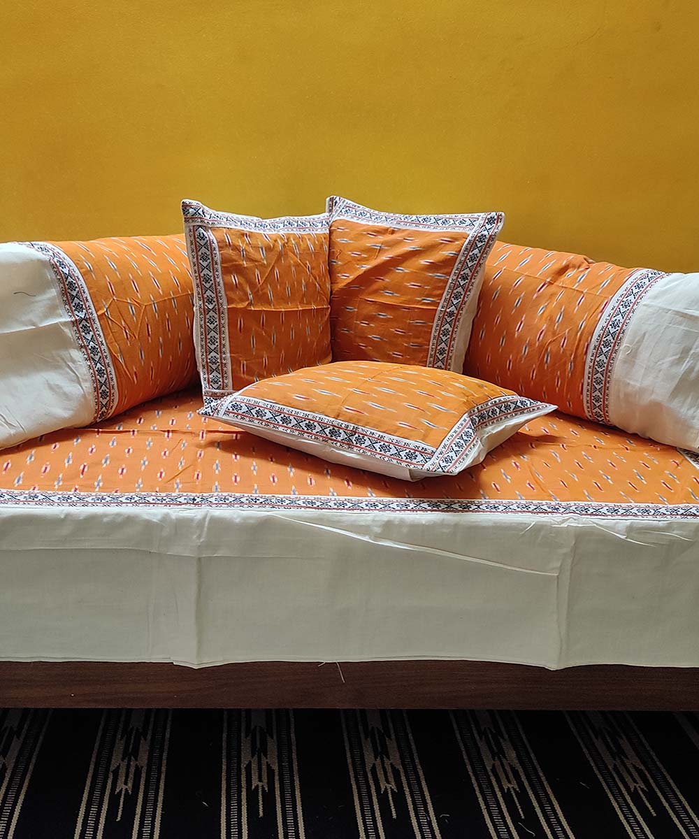 Orange handwoven pochampally ikat cotton diwan set