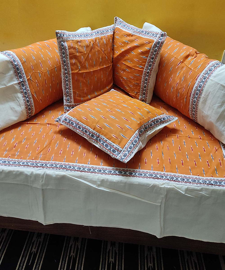 Orange handwoven pochampally ikat cotton diwan set