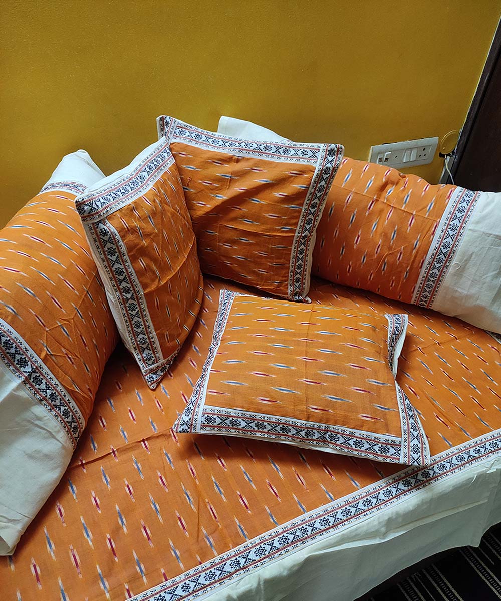 Orange handwoven pochampally ikat cotton diwan set