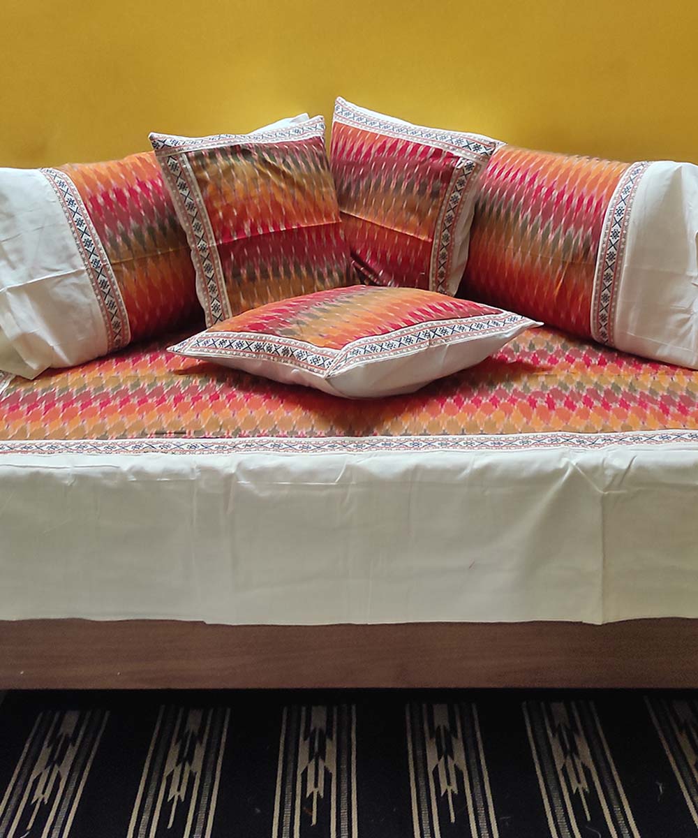 Multi colour handwoven pochampally ikat cotton diwan set