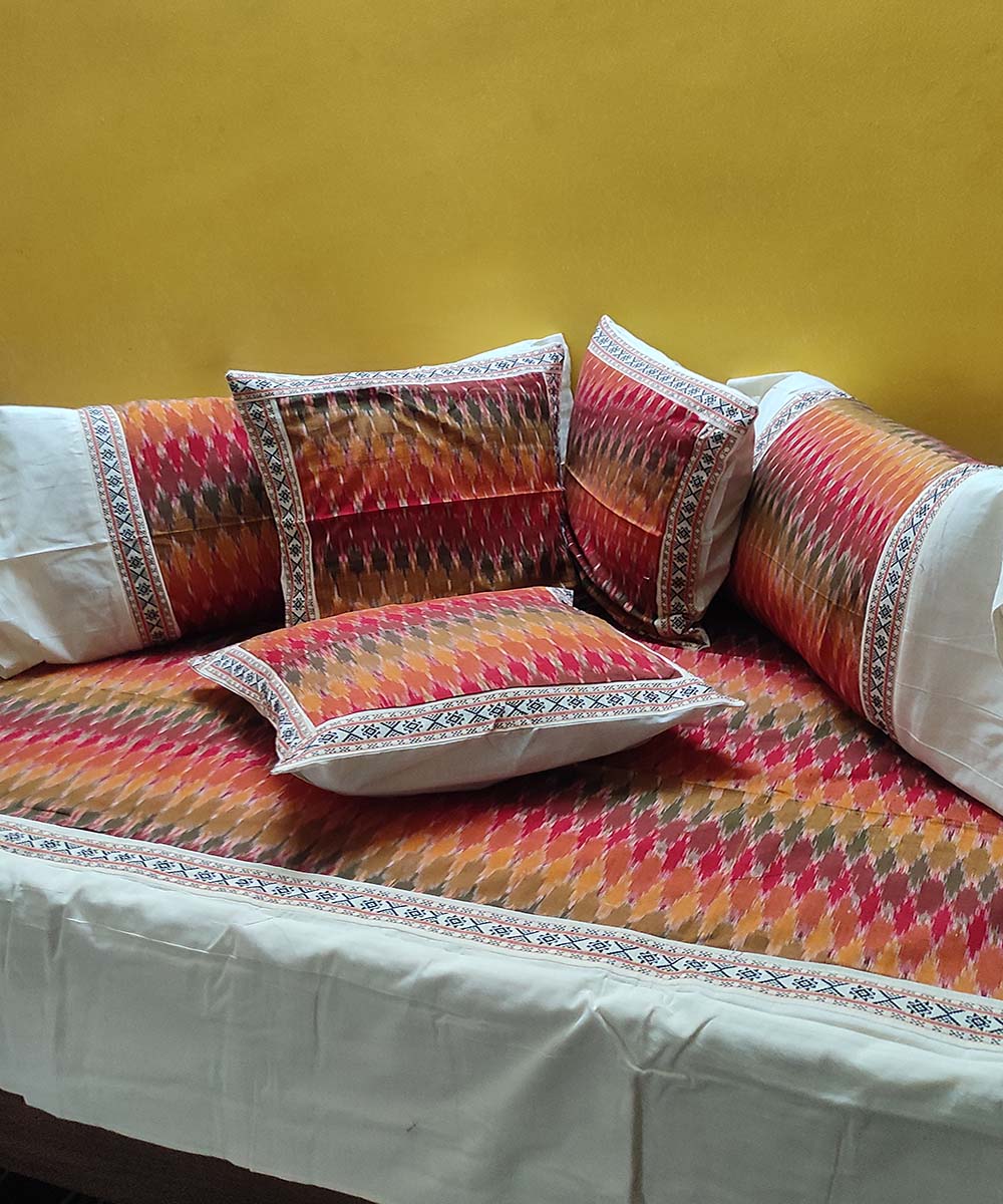 Multi colour handwoven pochampally ikat cotton diwan set