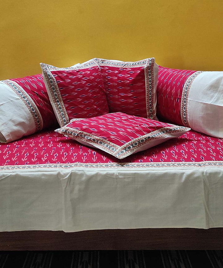 Red hand woven pochampally ikat cotton diwan set