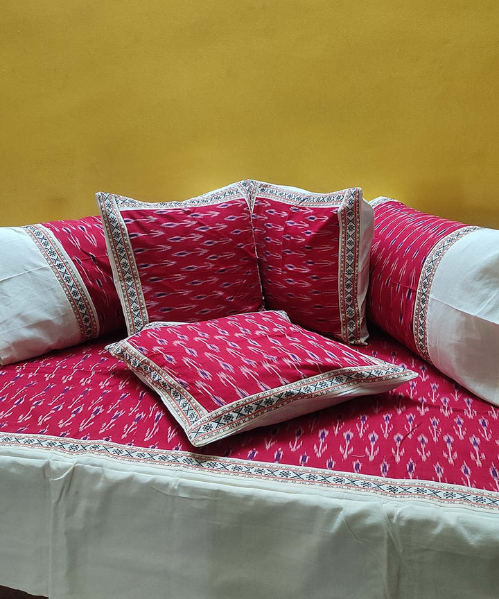 Red hand woven pochampally ikat cotton diwan set