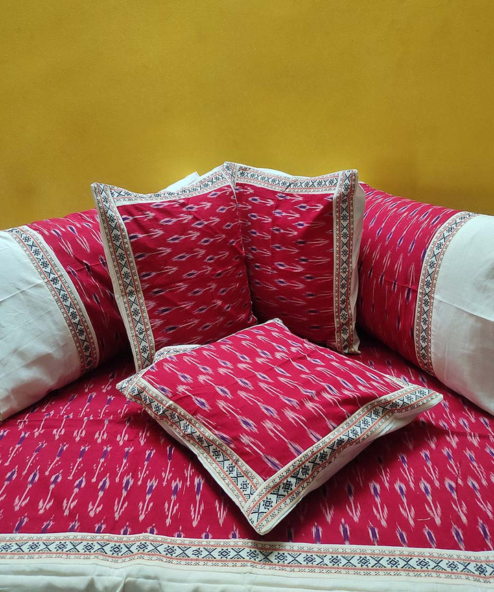 Red hand woven pochampally ikat cotton diwan set