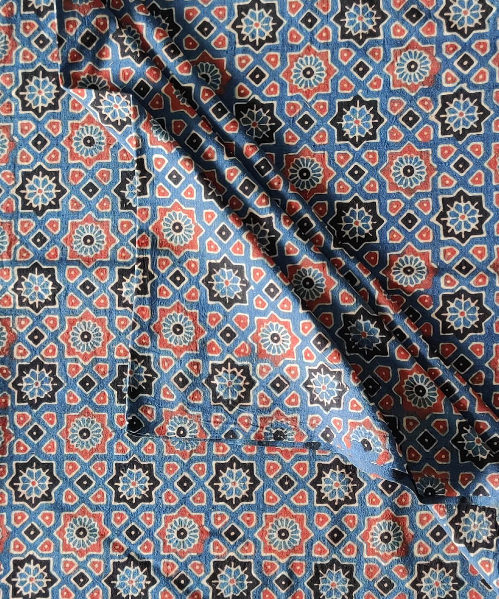 Blue red black natural dye cotton ajrakh kurta fabric (2.5m per qty)