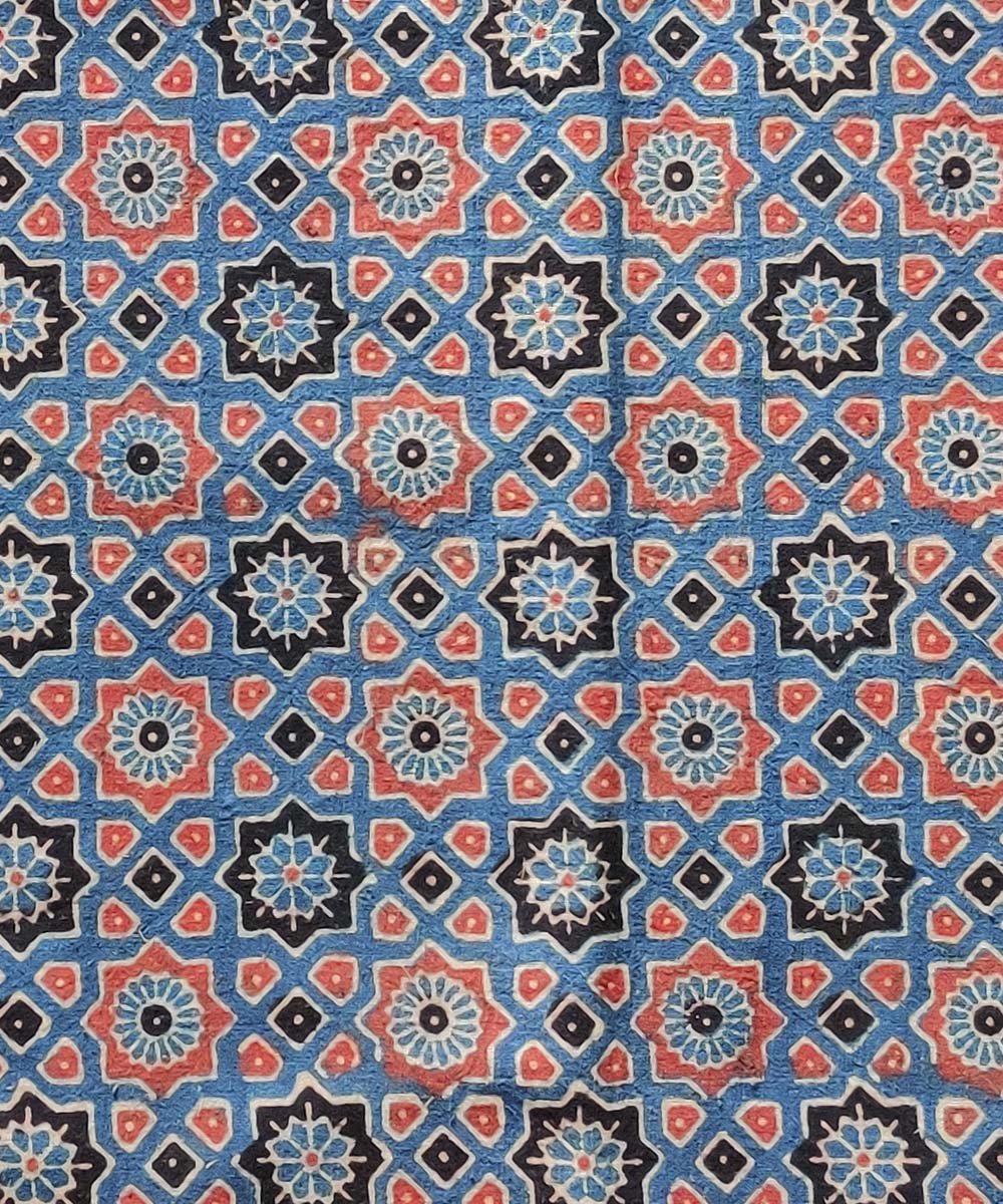 Blue red black natural dye cotton ajrakh kurta fabric (2.5m per qty)