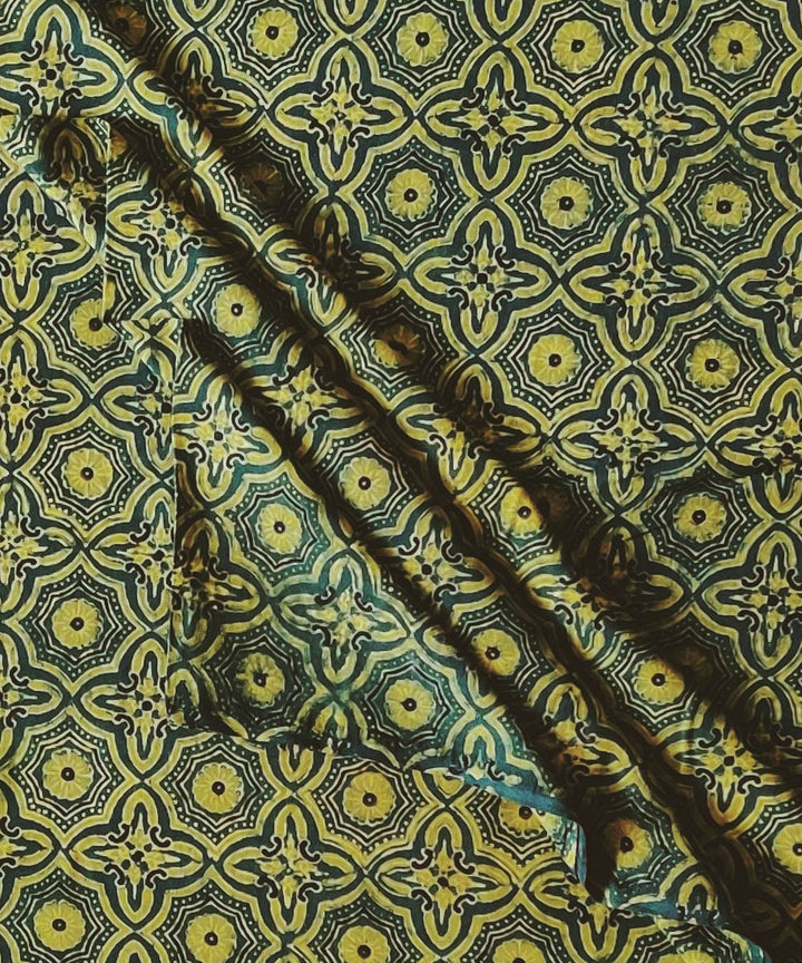 2.5m Green yellow natural dyed cotton ajrakh kurta fabric
