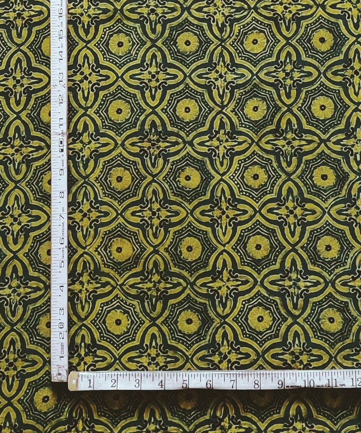 2.5m Green yellow natural dyed cotton ajrakh kurta fabric