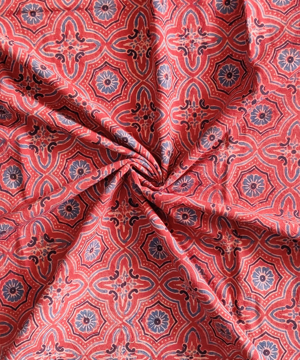 Multicolour natural dye cotton ajrakh kurta fabric (2.5m per qty)