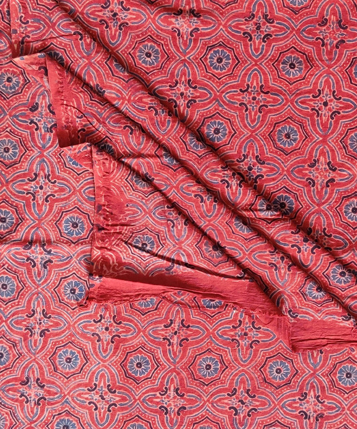 Multicolour natural dye cotton ajrakh kurta fabric (2.5m per qty)