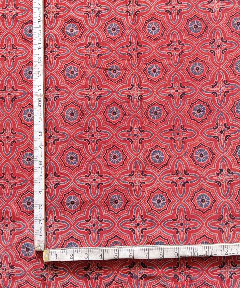 Multicolour natural dye cotton ajrakh kurta fabric (2.5m per qty)