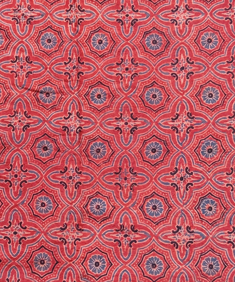Multicolour natural dye cotton ajrakh kurta fabric (2.5m per qty)