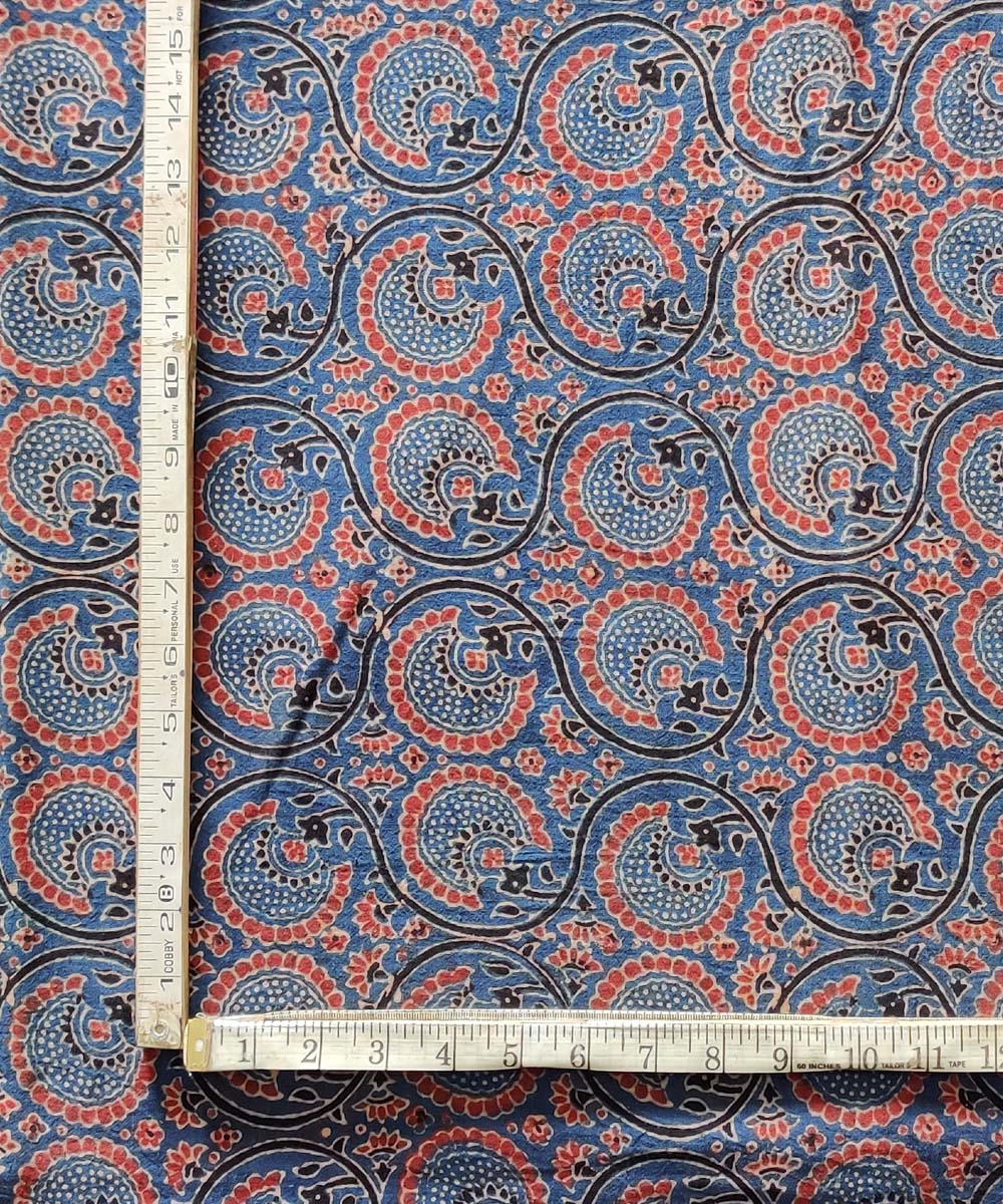 Blue red natural dye cotton ajrakh kurta fabric (2.5m per qty)