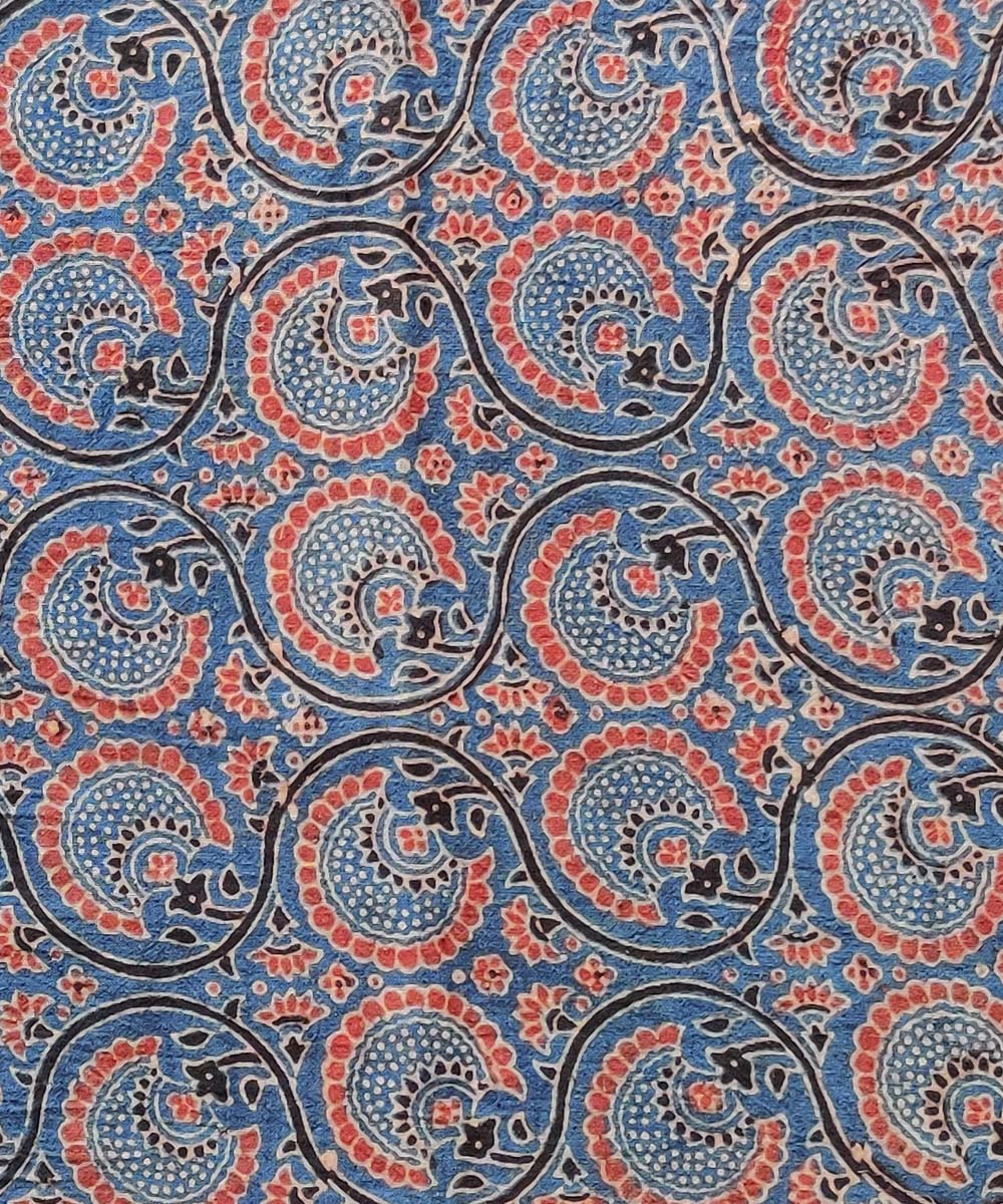 Blue red natural dye cotton ajrakh kurta fabric (2.5m per qty)
