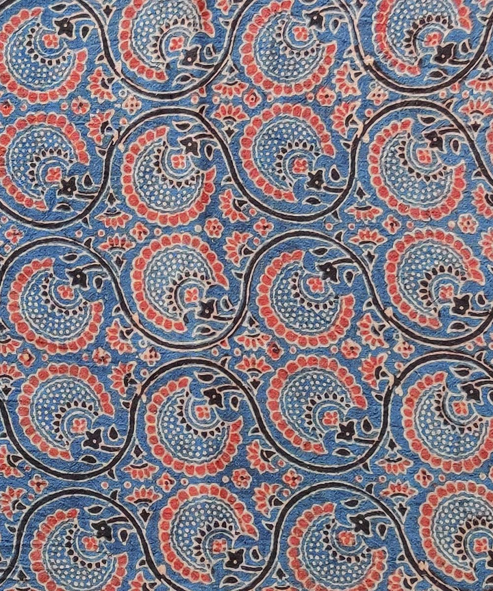 Blue red natural dye cotton ajrakh kurta fabric (2.5m per qty)