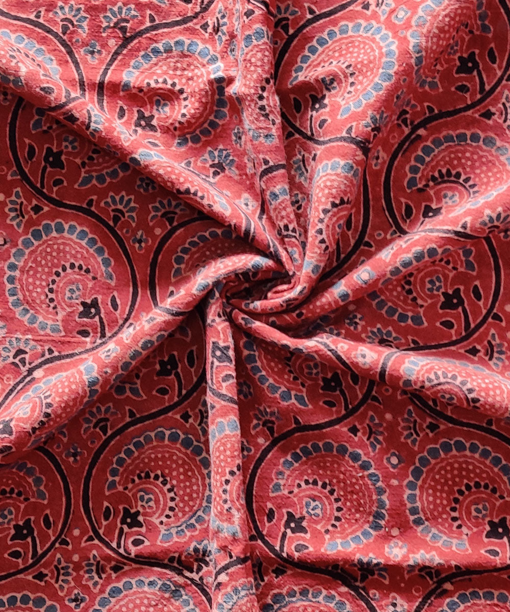 Red maroon natural dye cotton ajrakh kurta fabric (2.5m per qty)