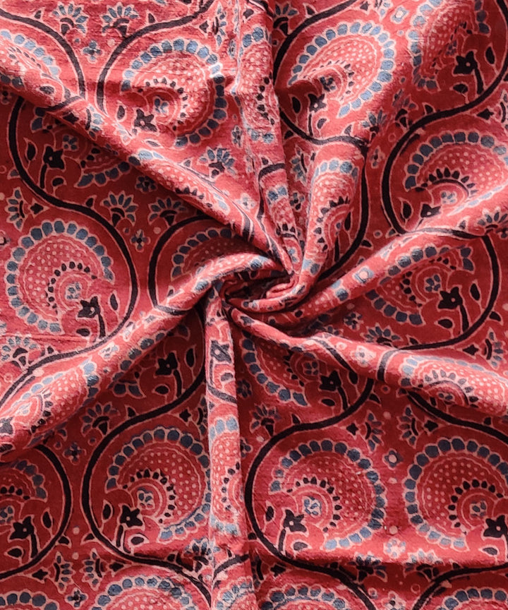 Red maroon natural dye cotton ajrakh kurta fabric (2.5m per qty)