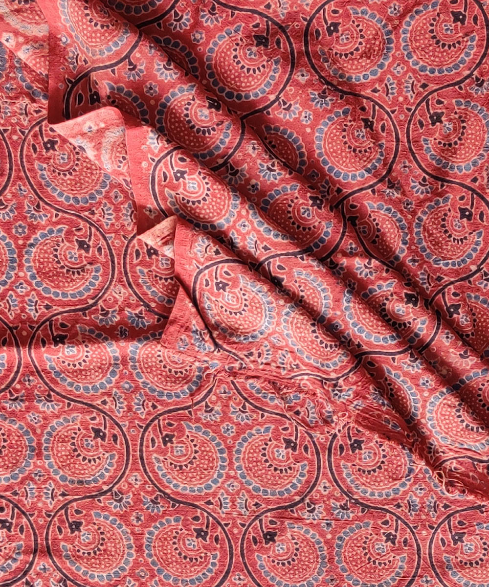 Red maroon natural dye cotton ajrakh kurta fabric (2.5m per qty)