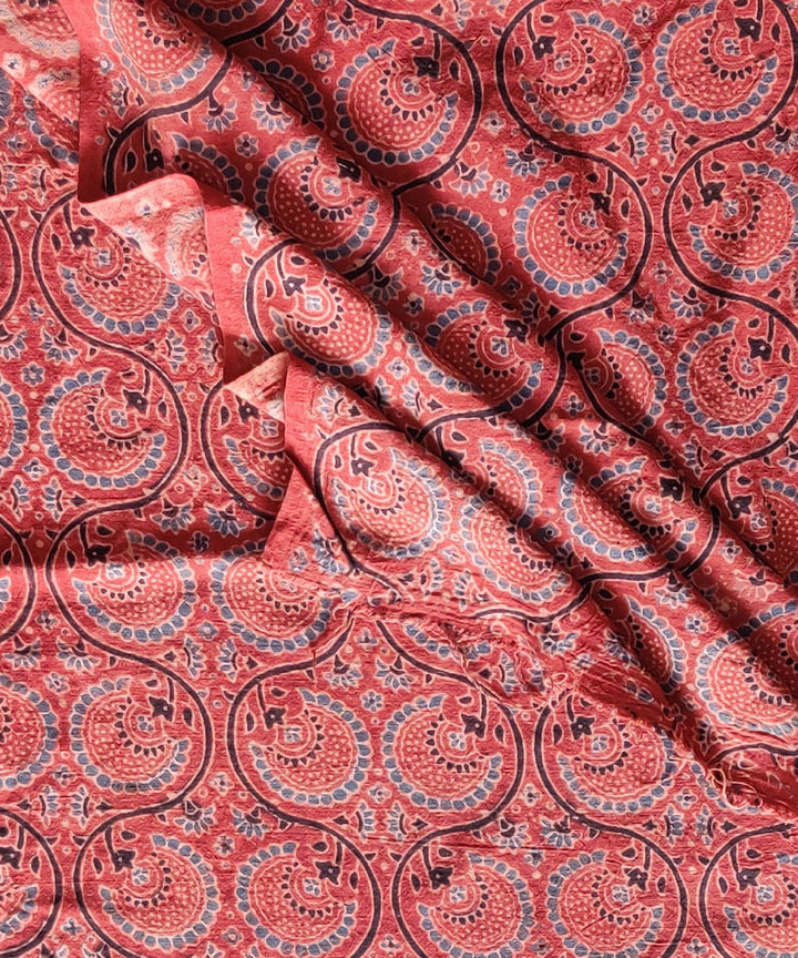 Red maroon natural dye cotton ajrakh kurta fabric (2.5m per qty)