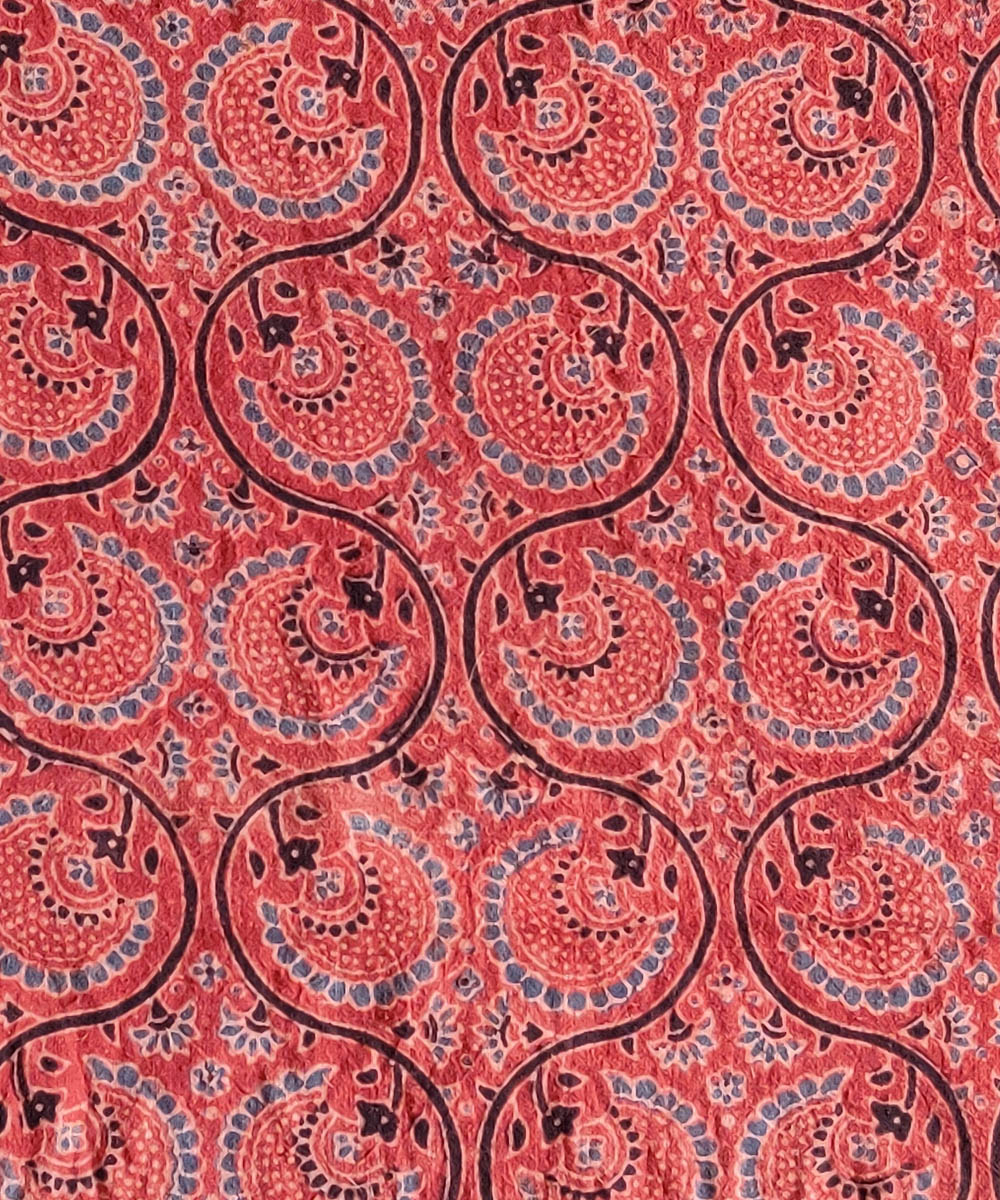 Red maroon natural dye cotton ajrakh kurta fabric (2.5m per qty)