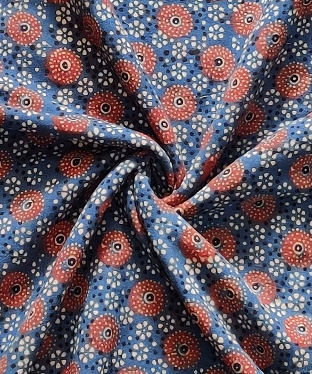 Blue red white natural dye cotton ajrakh kurta fabric (2.5m per qty)