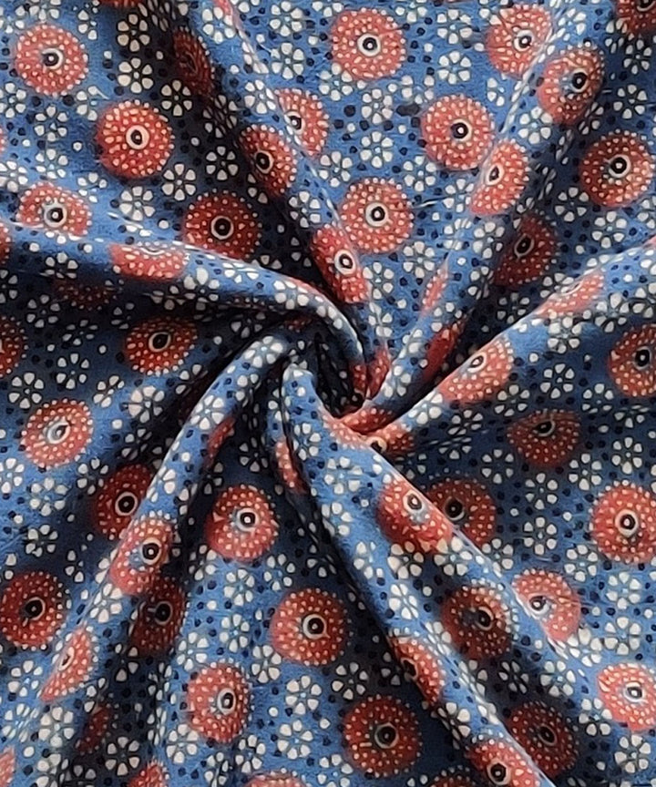 Blue red white natural dye cotton ajrakh kurta fabric (2.5m per qty)