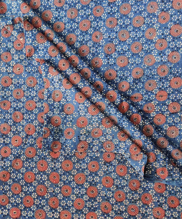 Blue red white natural dye cotton ajrakh kurta fabric (2.5m per qty)