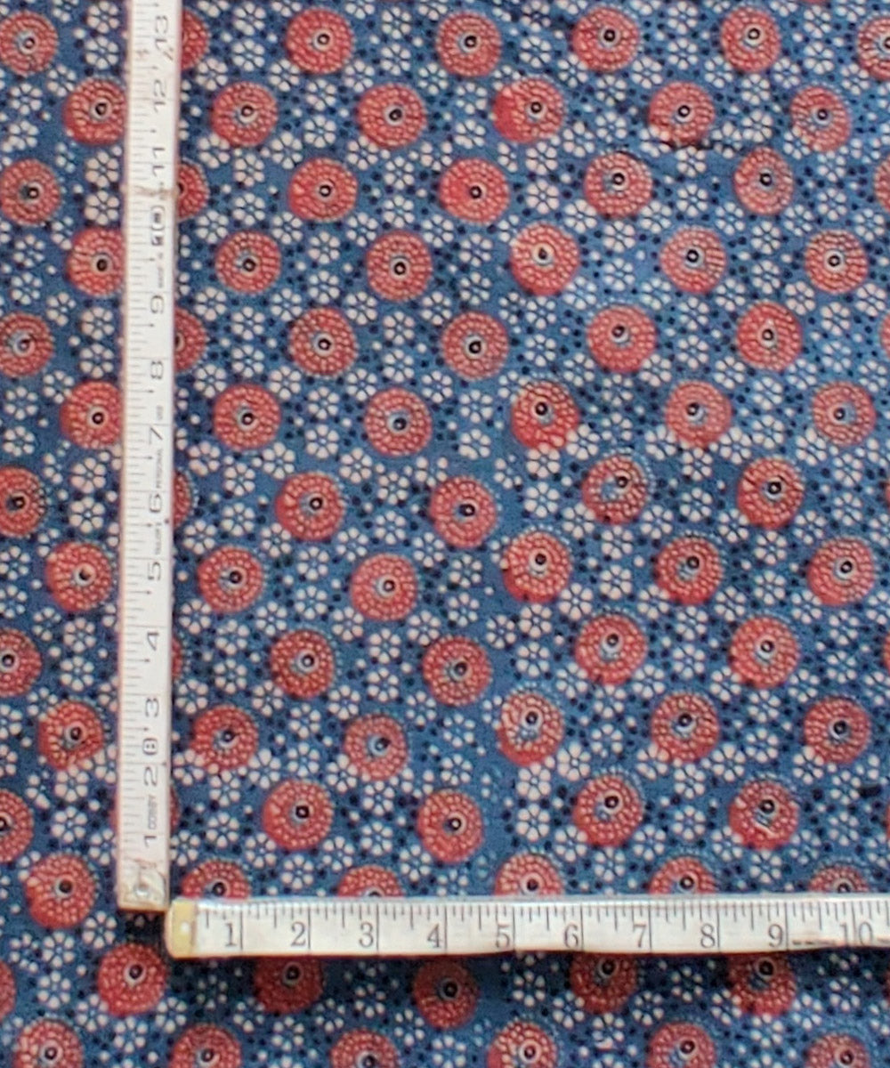 Blue red white natural dye cotton ajrakh kurta fabric (2.5m per qty)
