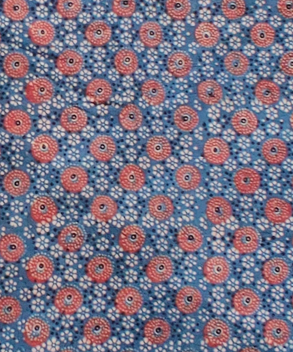 Blue red white natural dye cotton ajrakh kurta fabric (2.5m per qty)