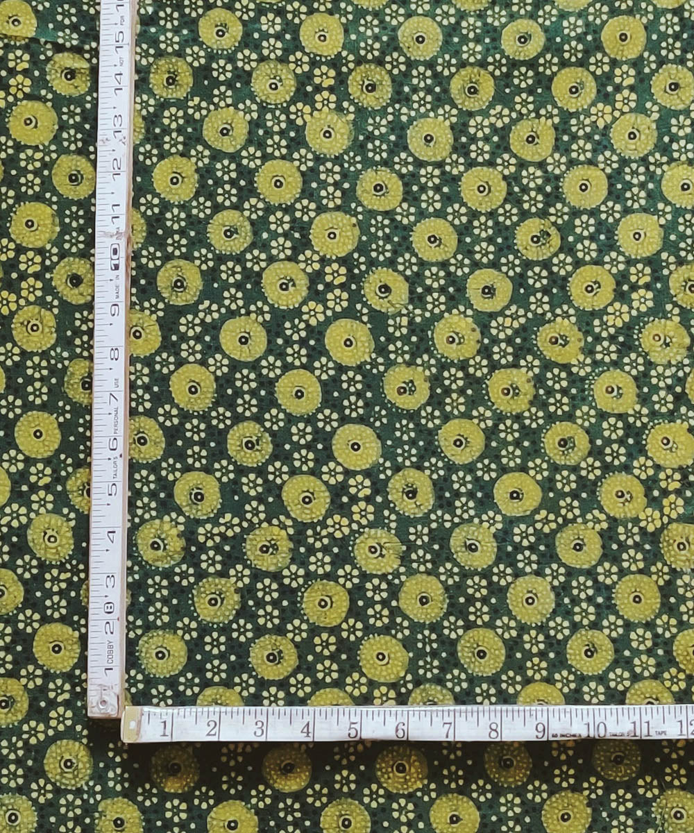 Yellow green natural dye cotton ajrakh kurta fabric (2.5m per qty)
