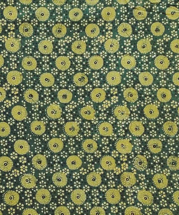 Yellow green natural dye cotton ajrakh kurta fabric (2.5m per qty)