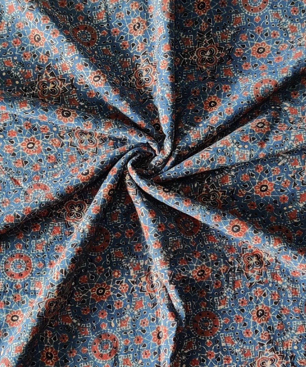 Blue black red natural dye cotton ajrakh kurta material (2.5m per qty)