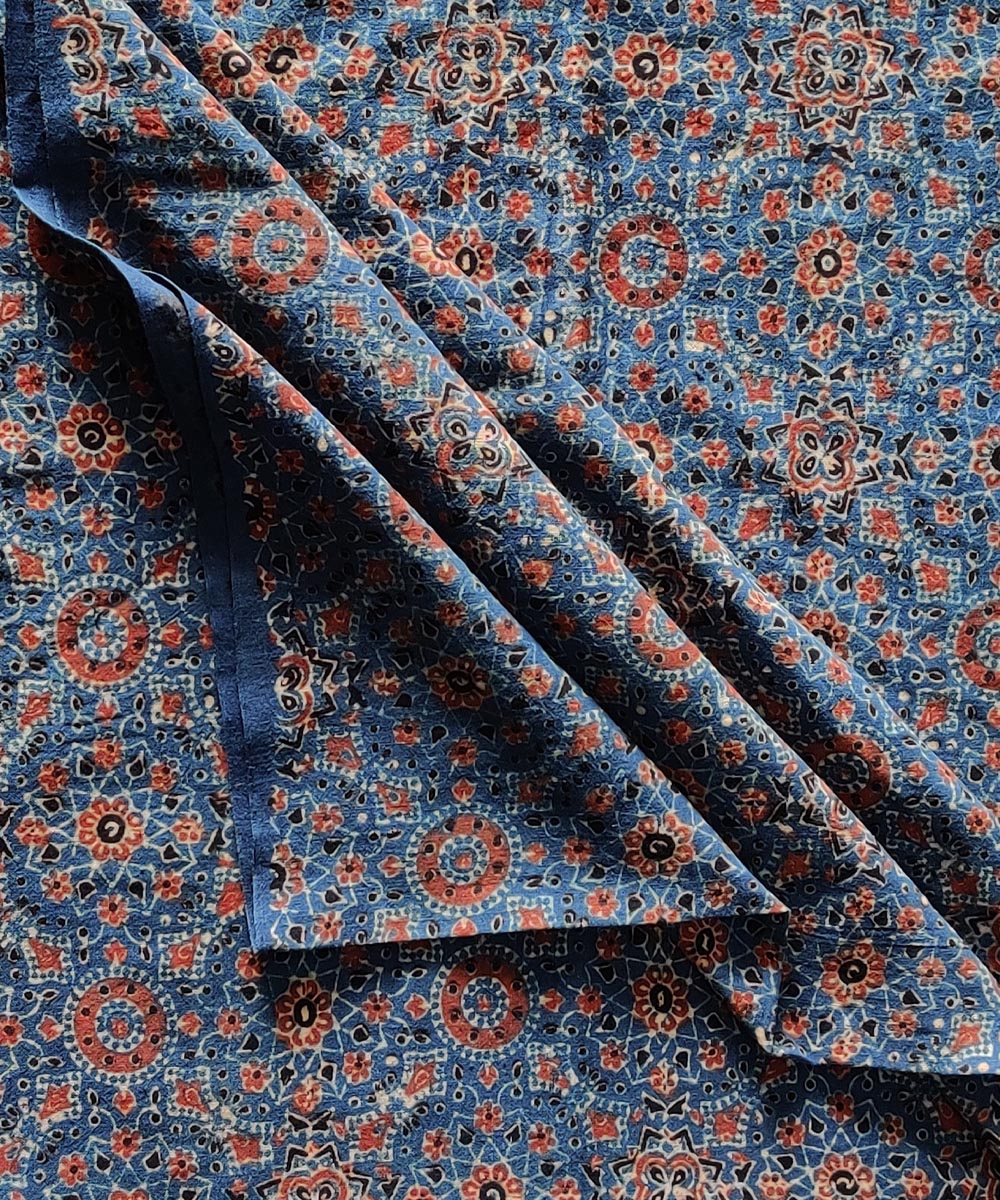 Blue black red natural dye cotton ajrakh kurta material (2.5m per qty)