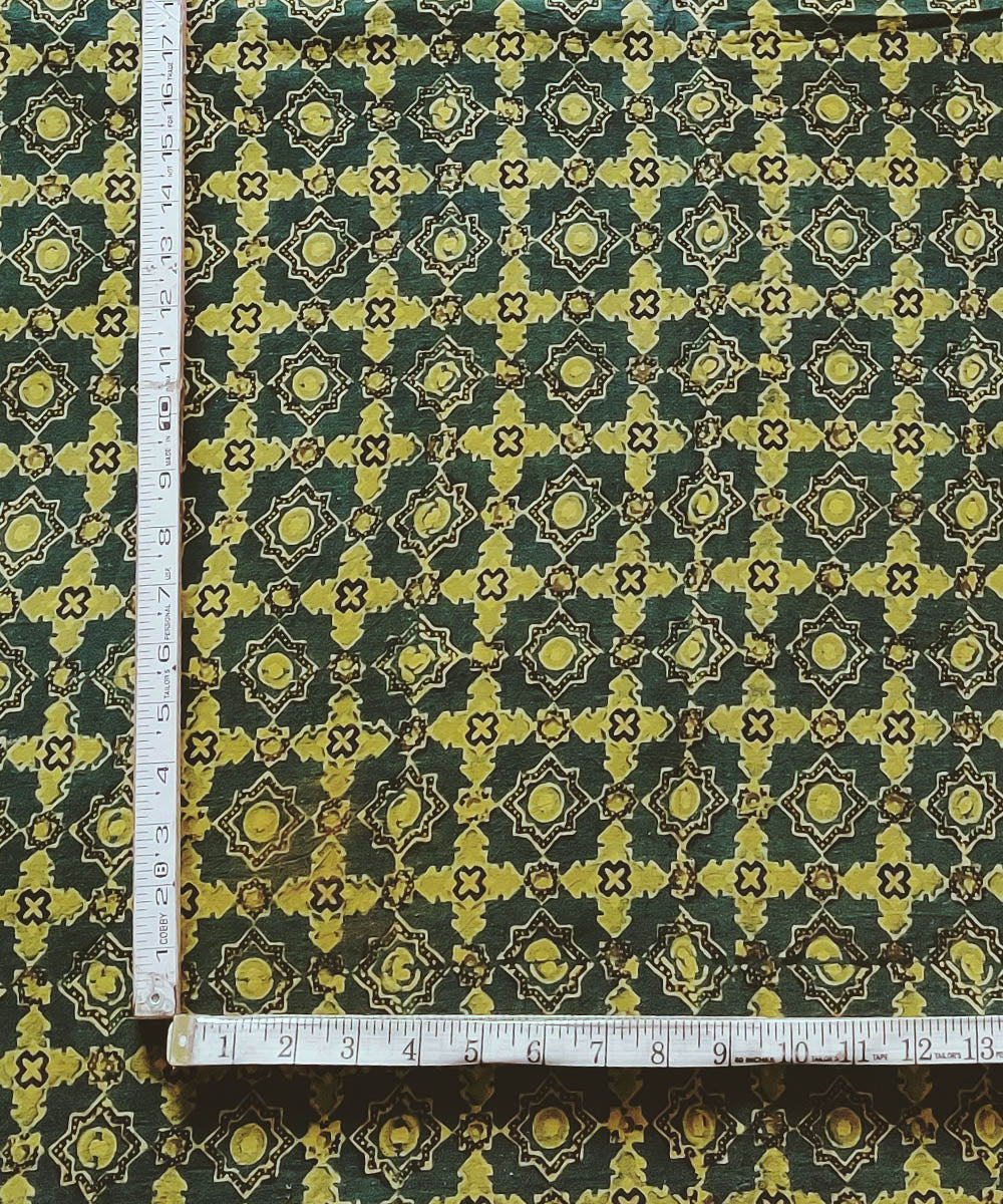 2.5m Green yellow natural dyed cotton ajrakh kurta material