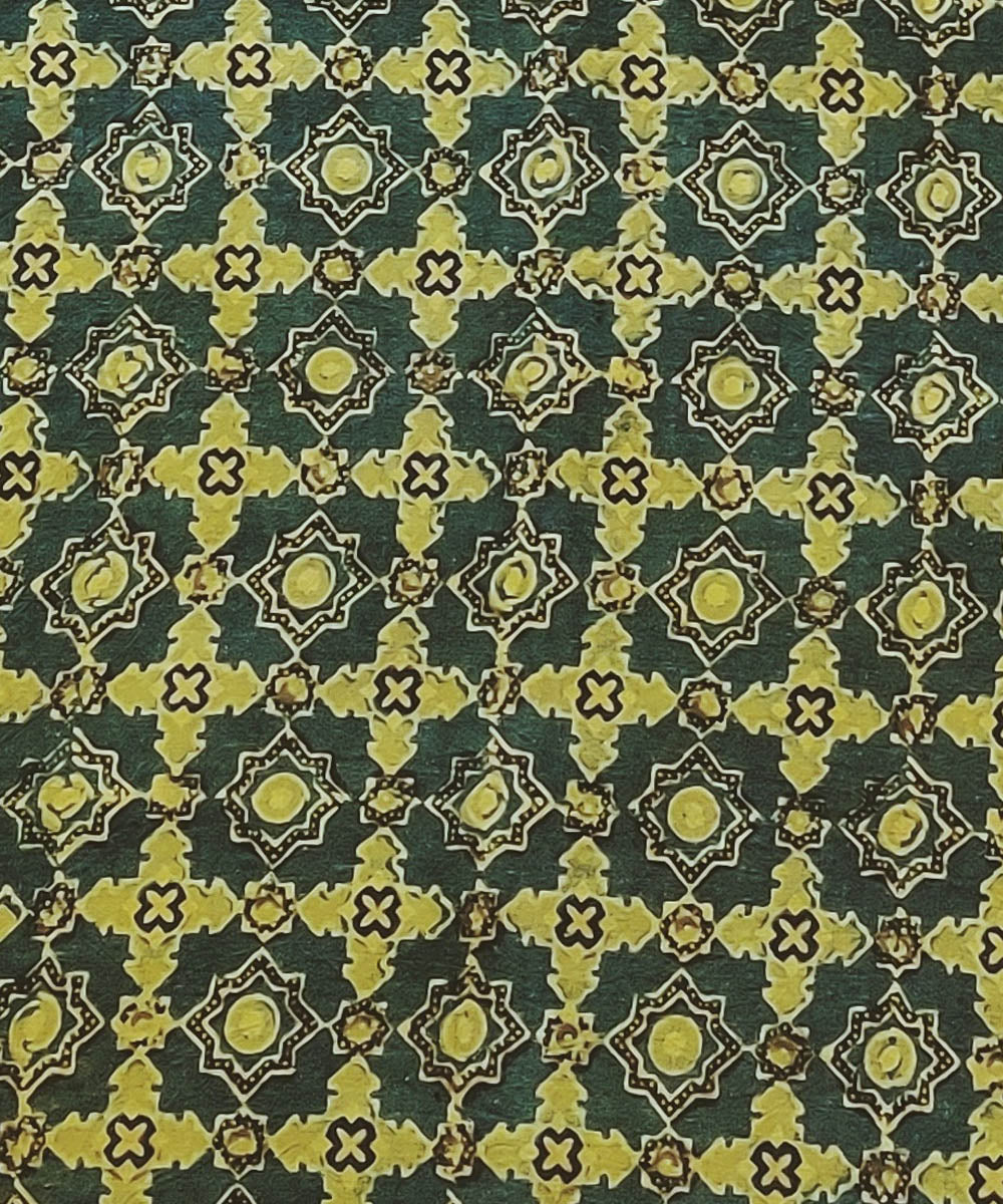 2.5m Green yellow natural dyed cotton ajrakh kurta material