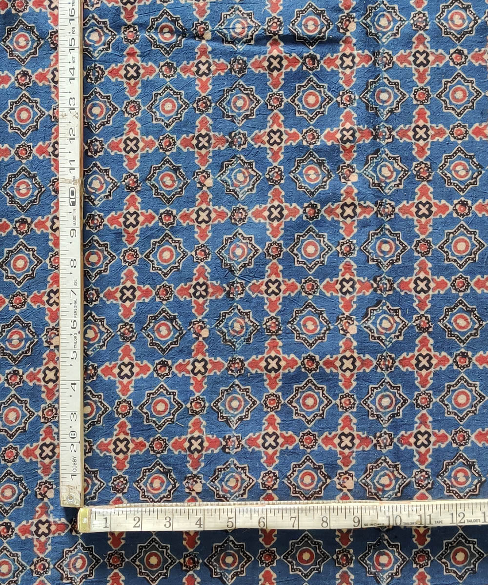 2.5m Blue red natural dye cotton ajrakh kurta material