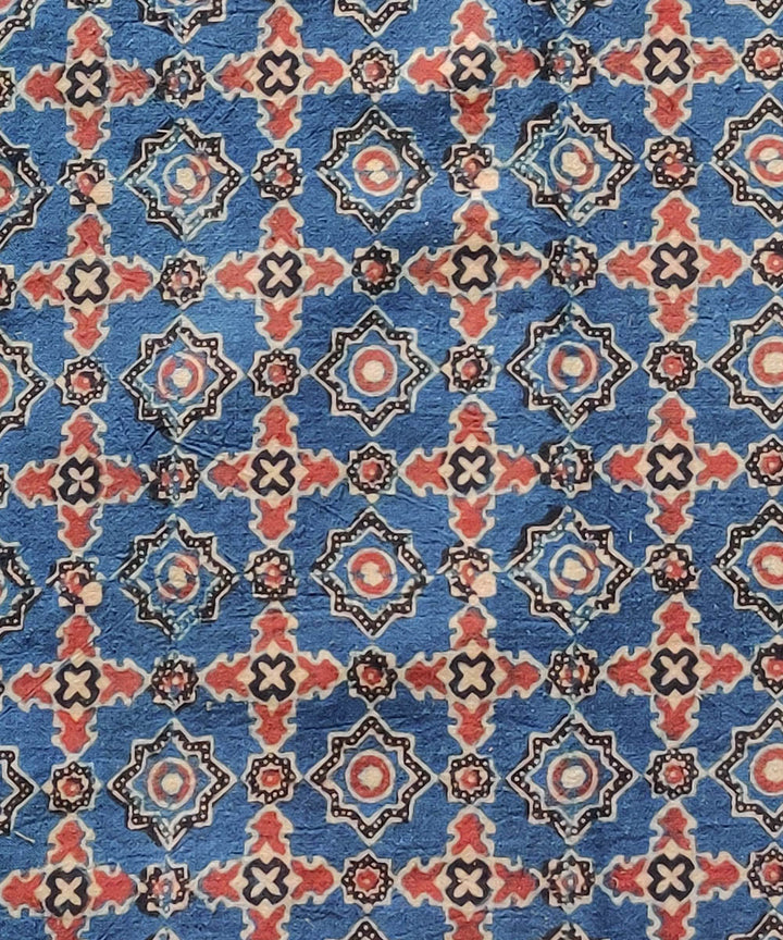 2.5m Blue red natural dye cotton ajrakh kurta material