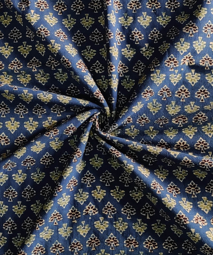 2.5m Blue multicolor natural dye cotton ajrakh kurta fabric