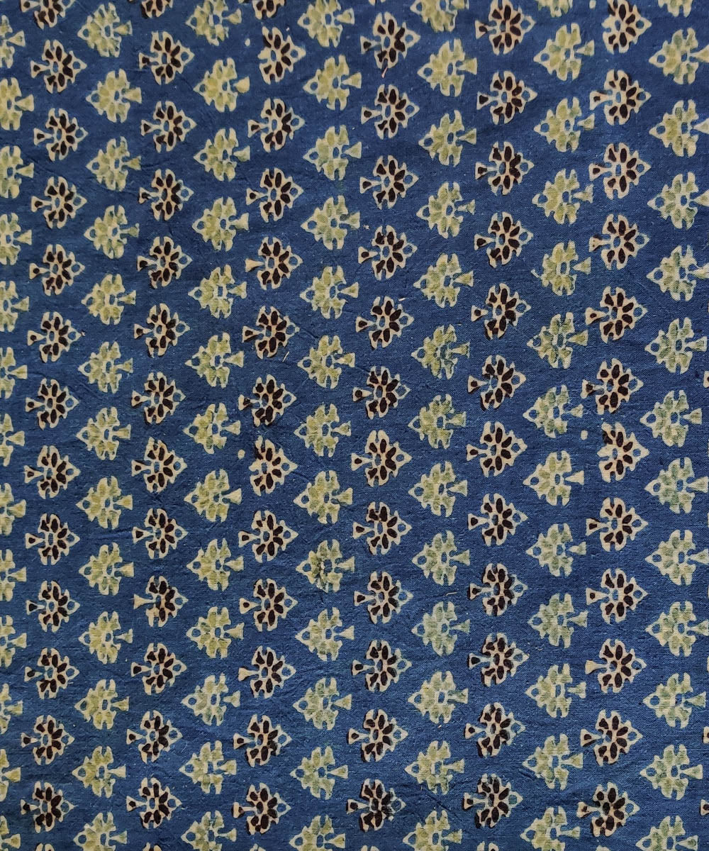 2.5m Blue multicolor natural dye cotton ajrakh kurta fabric