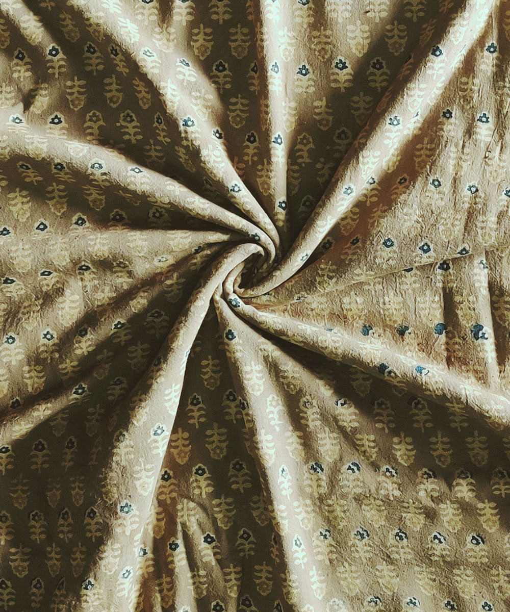 Beige natural dye cotton ajrakh kurta fabric (2.5m per qty)