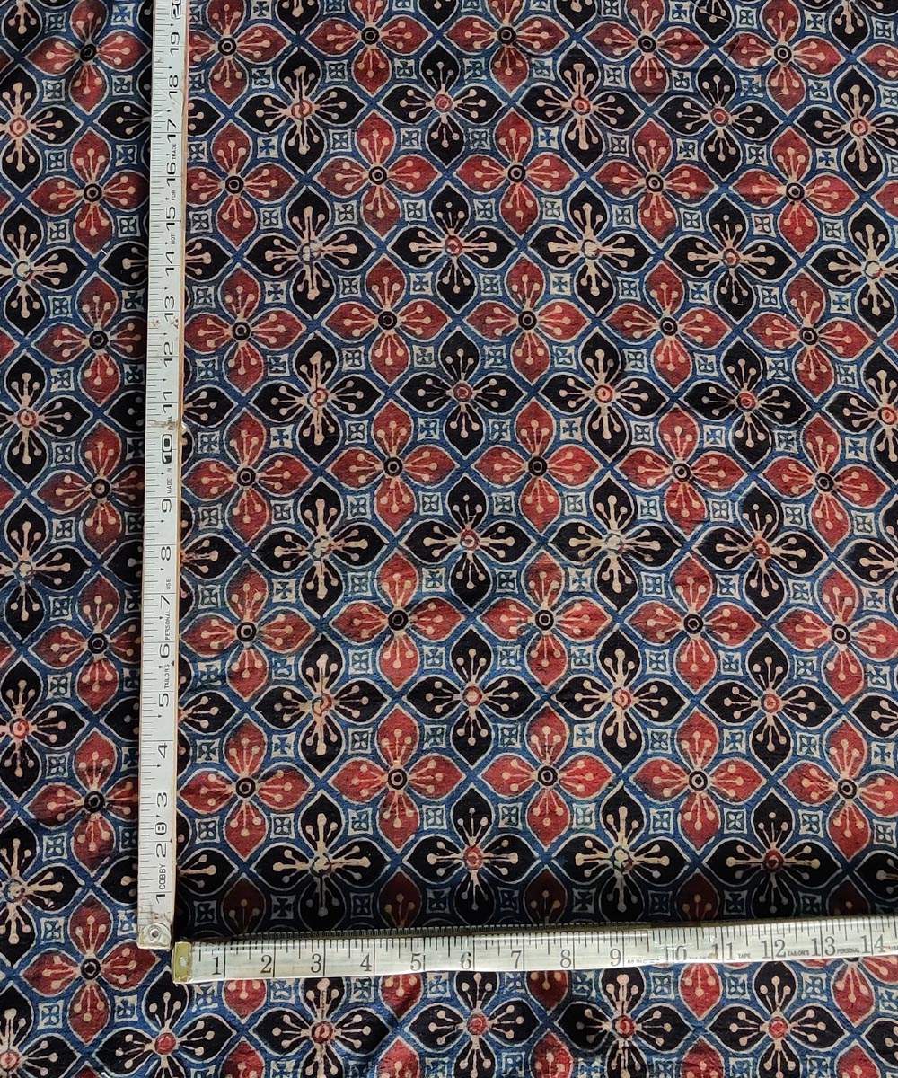 Multicolour natural dye cotton ajrakh kurta fabric (2.5m per qty)