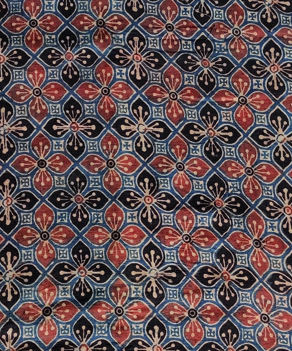 Multicolour natural dye cotton ajrakh kurta fabric (2.5m per qty)