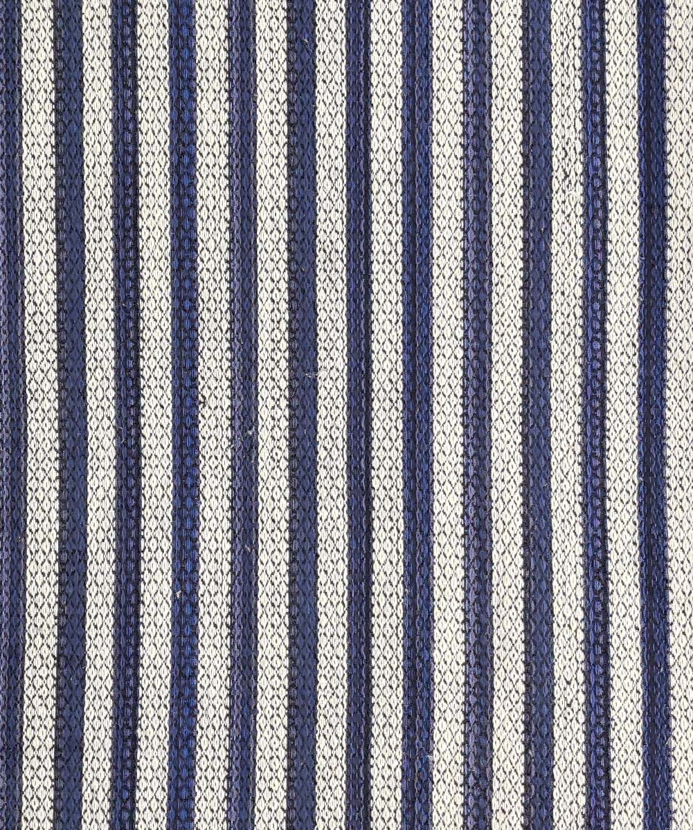Blue grey stripe handspun handwoven cotton bath towel