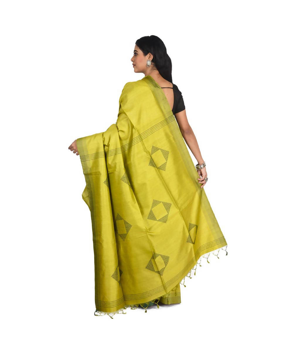 Lime green Bengal handloom handspun tussar saree